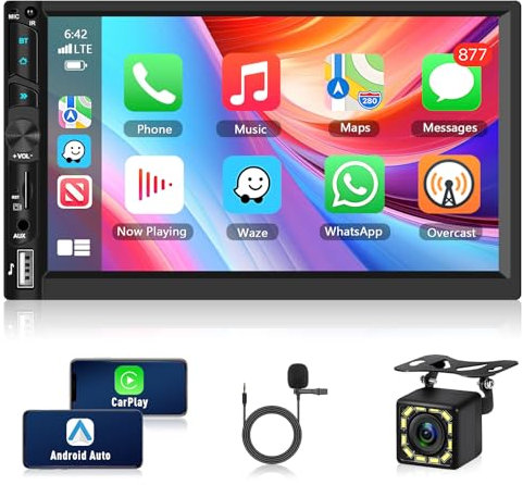 Motorsi Wireless Carplay Android Auto 2Din Autoradio, 7 Pollici IPS Touchscreen Bluetooth Car Radio, Stereo Auto Support MirrorLink/FM/USB/AUX/EQ/Carica/7 Colore Backlight + Backup Telecomando