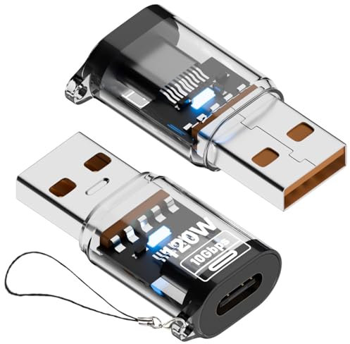 USB to USB C Adapter (2 Pack), Type C to USB-A Adapter, USB 3.2 Gen2 10Gbps High-Speed Cable Converter, Compatible with iPhone 16 15 14 13 12 Pro, Samsung Galaxy S24 S23 S22 and More, Transparent