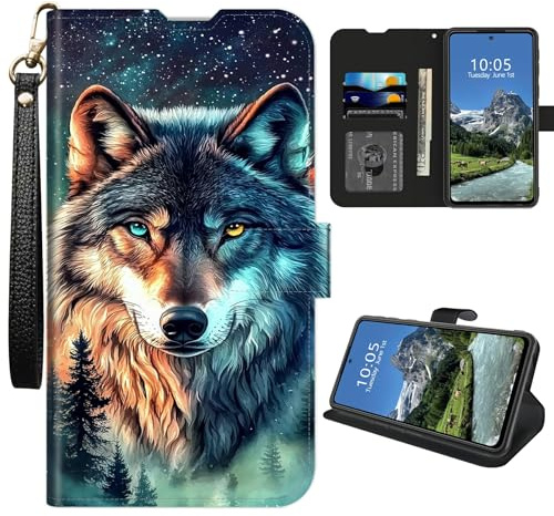 DIGTIALL Schutzhülle für LG Velvet 4G/5G, Brieftaschen-Schutzhülle mit Kreditkartenfach und Handschlaufe, PU-Leder, magnetisch, stoßfest, Ständer, Schutzhülle für LG Velvet 4G/5G, Majestic Wolf