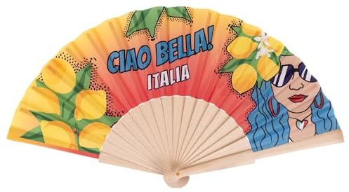 Dekorativer Pop Fächer 'Ciao Bella Italia', Pop-Art-Design mit Zitronen, Naturholz, italienischer Stil - VAR 55-08