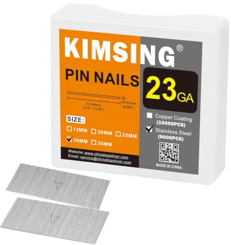 KIMSING 23GA 30mm chiodi a spillo inox 9000 pz per mobili | Chiodi a spillo inox, 0,63x30mm, per P630C chiodatrici pneumatiche, porte, armadi, mobili, legno
