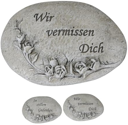NETPROSHOP Grabschmuck Verzierter Stein - In stillem Gedenken - und - Wir vermissen Dich - ca. 11 x 8 x 3 cm, Auswahl:Wir vermissen Dich