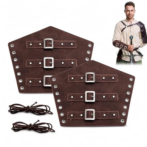 Wikinger Armschienen 2 Stück – Mittelalterliche Armschützer aus PU-Leder, verstellbar für Damen und Herren, perfekt für LARP, Cosplay, Karneval, Halloween und Mittelalter-Events