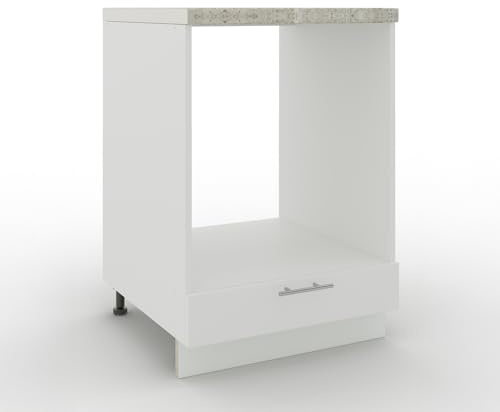 JD Greta Adjustable Kitchen Base Unit - 600mm - Oven Base Cabinet with Drawer & Worktop - White Matt