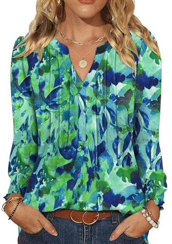 Rapbin Blouses for Women UK Long Sleeve Tops Dressy Casual V Neck Blouse Pleated Ruffle Shirts Elegant Tunics Ladies Top for Leggings