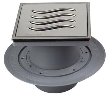 MD Technic Confluo 15x15 cm Vertikal DN50 / DN110 Tide | Bodenablauf, Punktablauf, Edelstahlrost, wählbare Abdeckungen u. Ablaufgarnitur, Vertikal/Senkrecht
