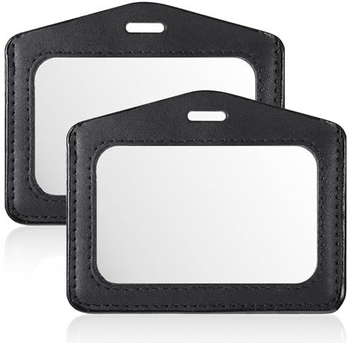 Mabor Lot de 2 porte-badges verticaux double face en cuir synthétique noir transparent pour carte d'identité de bureau, badge d'école, étiquette de nom d'employé
