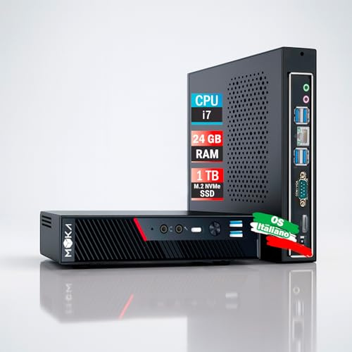 MYKA Mini Desktop PC MD100, Core i7 12. Generation, 24 GB RAM DDR4, 1 TB (1000 GB) SSD NVMe, Betriebssystem Pro, WiFi 2.4/5GHz, USB-C, HDMI, VESA-Unterstützung, schwarz
