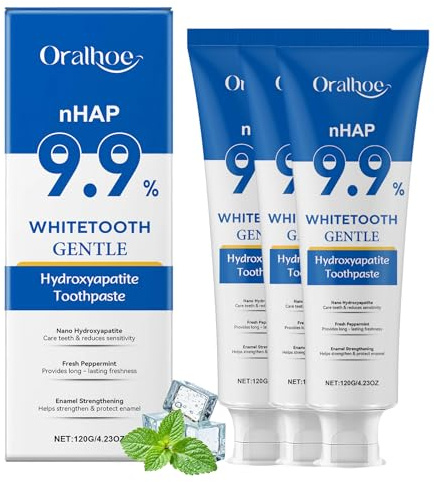 Hydroxylapatit Zahnpasta 9.9%, Fluoridfreie Zahncreme für empfindliche Zähne, Sanfte & gründliche Reinigung, Zahnschmelz Stärken, Frischer Minzgeschmack (3er Pack)