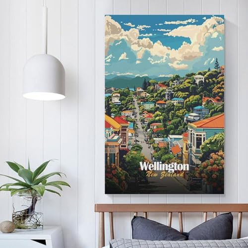 POLIUAWS Wellington, Neuseeland Stadtansicht Wohnzimmer Leinwandbild für besondere Anlässe Wohnzimmer Leinwand 24x36 Zoll (60x90 cm)