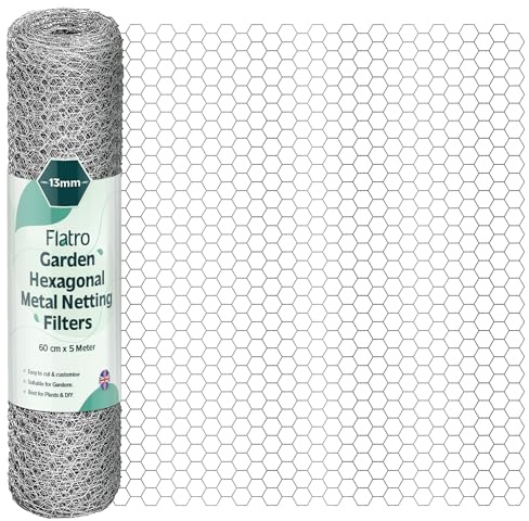 Flatro Chicken Wire Mesh Roll 60cm X 5m | Galvanised Hexagonal Metal Mesh Garden Netting Fence For Chicken Runs, Rabbit Enclosures, Protect Fruit and Plants Outdoor Boundary Fencing (13mm)