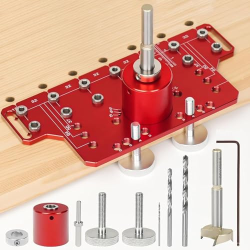 Shelf Pin jig, 2 in 1 Hinge Jig with Self-Clamping Function All-Metal Shelf Pin Drilling Jig with 5mm and 1/4 Drill Bits Cabinet Hardware Jig Tool Drill Guide