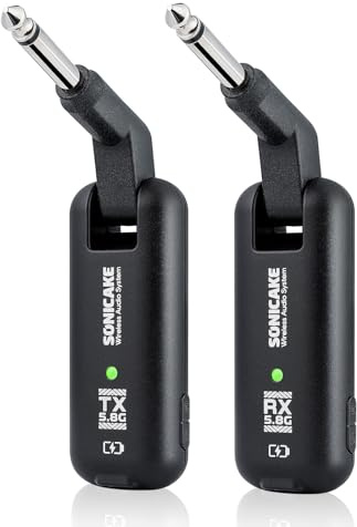 SONICAKE 5,8GHz Sistema Wireless per Chitarra, Trasmettitore e Ricevitore | 6 canali di segnale, 8 Ore di Autonomia, Raggio di Trasmissione 30–50 Metri, per Chitarra Elettrica e Basso