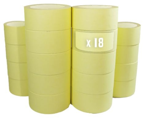TECPLAST Lot de 18 Rubans de masquage 50 mm x 50 m jusqu'à 80° - Adhésif de masquage jaune pour la peinture