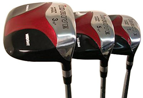 Superior Hombres de iDrive cuadrado rojo anti-slice Draw Fairway 3 5 7 madera juego de palos de golf, diestros Senior Flex con artritis (Tacki-Mac Jumbo Grips