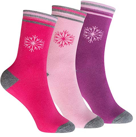 Footstar Kinder Frottee-Socken mit Motiv (3 Paar) Warme Socken mit Thermoeffekt - Schneeflocken Motiv 23-26