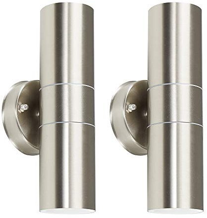 MiniSun | Modern Stainless Steel External Up/Down Security Wall Lights | Outdoor Wall Lights, Home Décor & Improvement Essential | Set of 2 | Mains Wired