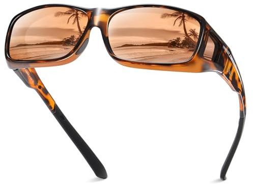 DUCO Herren und Damen Sonnenbrillen Polarisiert Unisex Brille UV400 Schutz Wrap Around Blendschutz Überbrille für Brillenträger Fit-over Polbrille 8953 (L - Tortoise)