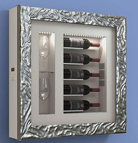 Cave à vin mural pour cinq bouteilles horizontalement et deuxverres horizontaux latéraux pour bouteilles H.328 D.90 mm - poids 30 kg. (SF00)