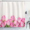 ABAKUHAUS Rose Duschvorhang, Blumen auf Holzplanken, Stoffliches Gewebe Badezimmerdekorationsset mit Haken, 175 x 200 cm, Creme Grün Rosa