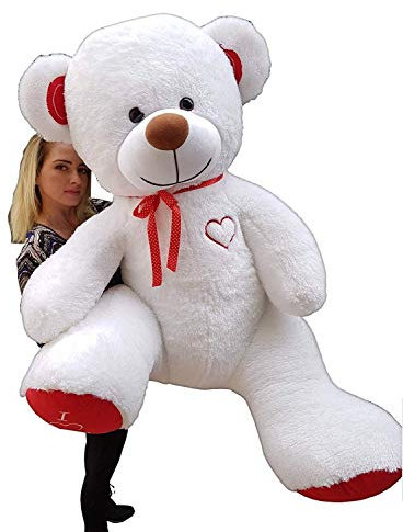 Odolplusz Teddybär Plüschbär Kuscheltier Stofftier Schmusebär Teddy Geschenkidee 190cm (weiß-rot)