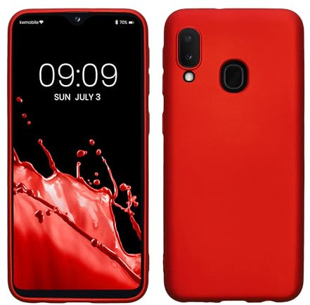 kwmobile Case kompatibel mit Samsung Galaxy A20e Hülle - Schutzhülle aus Silikon metallisch schimmernd - Handyhülle Metallic Dunkelrot