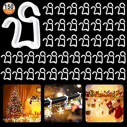 150PCS Christmas Light Clips Gutter Hanging Hooks Mini Plastic Garden Outside Hanging Lights Hooks for Party Lights Anniversary Christmas Decoration Gutter Shingle String Lights White