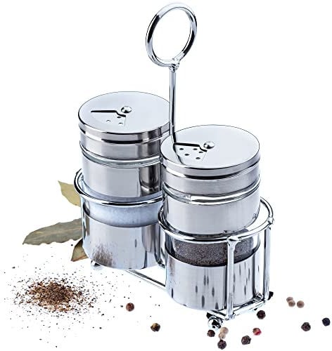 KADAX Gewürzständer, Gewürzgläser aus Glas und Edelstahl, kleines Gewürzregal, Tischset für Gewürze, transparente Glasbehälter, Pfefferstreuer, Salzstreuer (Liam, 3-teilig)