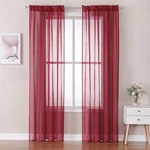MIULEE Voile Gardine Stangendurchzug Polyester 2er Set B140 H280 Rot | Luftige Voile mit praktischem Stangendurchzug, leicht durchscheinend, dekorativ für Wohnzimmer, Schlafzimmer und Babyzimmer