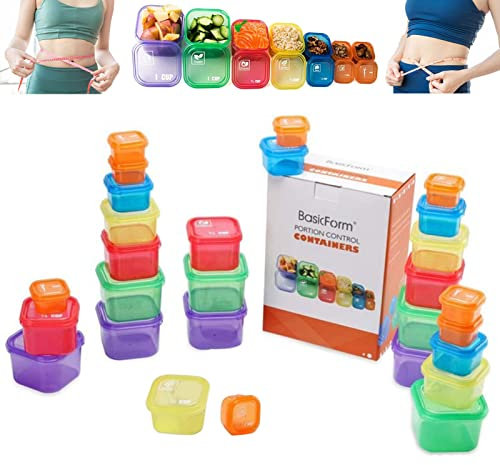 MOVKZACV 21 Day Portion Control Container kit - 14 Pieces Healthy Eating Portion Control Pots Marked Containers, Color Coded Meal Prep System for Diet and Weight Loss