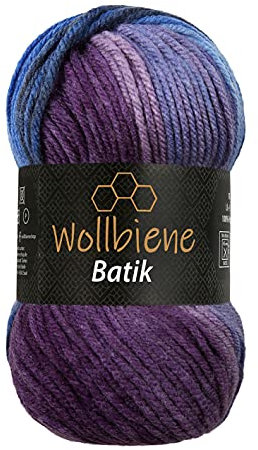 Wollbiene Batik Wolle mit Farbverlauf mehrfarbig 100g Multicolor Strickwolle Häkelwolle (5900 lila beere blau)