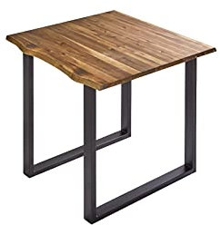 SAM Esszimmertisch 90x90 cm Esra, echte Baumkante, massiver & cognacfarbener Esstisch aus Akazienholz, U-Gestell in Schwarz, Baumkantentisch mit 26 mm Platte