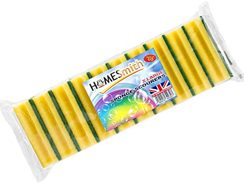 HOMESmith Esponja Grande Resistente para Fregar, Esponja de Doble Cara para Lavar Platos y Limpieza de Cocina, baño y hogar (Paquete de 10), Color Amarillo y Verde