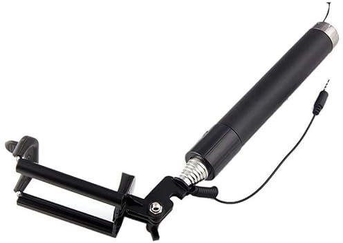 Selfie Stick Metal pour ZTE Axon 30 Smartphone Perche Android iOS Reglable Bouton Photo Cable Jack Noir