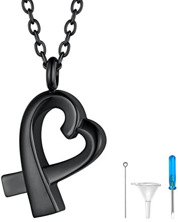 FindChic Anhänger Kette zum befüllen Damen Herz Halskette Edelstahl Urnen Kette für Asche Hund Tierhaare Menschen Silber Memorial Schmuck Schwarz