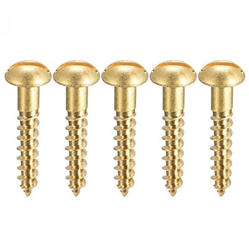 sourcing map Wood Screws M4 x 20mm Slotted Round Head Brass Self-Tapping Screw 50 Pcs