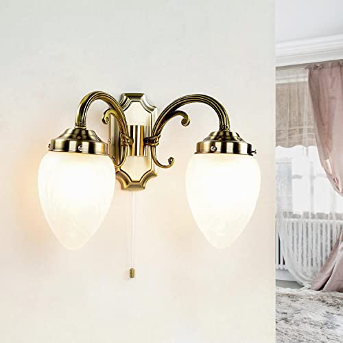 Licht-Erlebnisse Wandleuchte Metall Glas in Bronze Wohnzimmer Esszimmer Küche H:28 B:36 2xE14 max. 40W Zugschalter Jugendstil Wandlampe Flur MAHJA