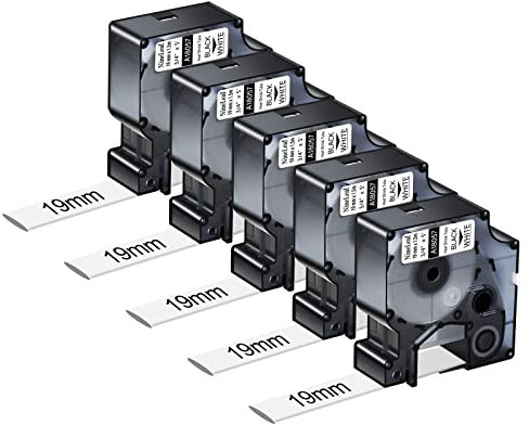 NineLeaf 5 x Kompatibel für Dymo Rhino 18057 Schriftband Schwarz auf Weiß Heißschrumpfschlauch 3/4'' 19mm x 1.5m für Drähte Kabel in Rhino 6000 4200 5000 Tyco T107M Industriell Etikettenband