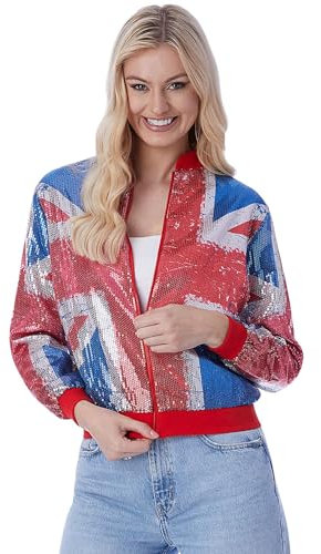 Smiffys Union Jacket Bomberjacke mit Pailletten, Druck im Vintage-Stil