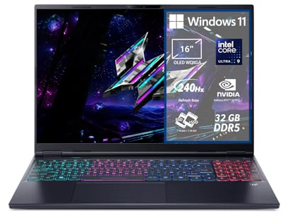 acer Predator Helios Neo 16S AI PHN16S-71-976U Notebook Gaming, NVIDIA GeForce RTX 5070 8 GB GDDR7, Intel Core Ultra 9 275HX, RAM 32 GB DDR5, 2 TB SSD, Display 16 OLED 240 Hz DDS, Windows 11 Home
