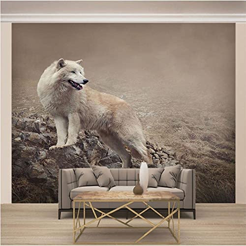 TracyWoll Peintures Murales Papier Peint 3D Loup Blanc Animal 3D Papier Peint Salon Canapé Tv Mur Chambre Papier Peint Canapé Couloir Fond Mur Décoration De La Maison 300(L) X210(H) Cm