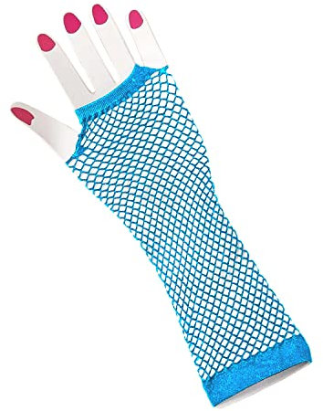 HD Novelty Lange Netzhandschuhe für Damen, fingerlose Netzhandschuhe, Netz-Mesh-Handschuhe im Stil der 80er, Handschuhe für 80er-Jahre-Kostüm, Kostümzubehör, Partyzubehör, Einheitsgröße, Türkis