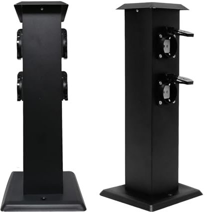 Garten Steckdosensäule, IP44, eckig, 4-Fach, Max. 3680W, Gartensteckdose, Outdoor Steckdosenverteiler Aussen Steckdosenturm,Schwarz