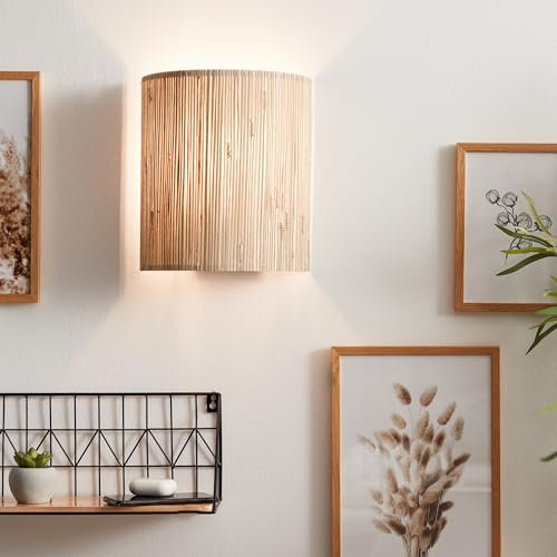 Lightbox – Applique murale style nature 26 × 23 cm avec abat-jour en herbe marine, dimmable via variateur externe | Spot décoratif pour salon | Métal et herbe marine beige | E27 jusqu’à 52 W