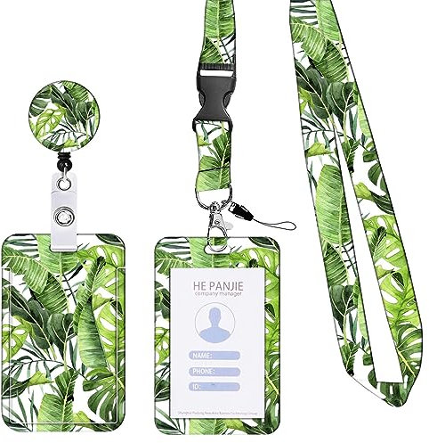 Ansodo Haltbarkeit Mit Kartenhalter,Haltbarkeit Mit Einziehbarer Karte,Expandierbare Blume, Grünes Blatt Karten-Haltbarkeit, Visitenkarten-Halter. Geeignet Für Personal Ärzte Krankenschwestern(size:B)