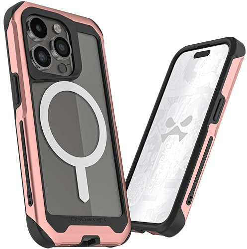 Ghostek Atomic Slim iPhone 15 Pro Case for Women Girls, Compatible with MagSafe Accessories, Metal Frame, Military Grade Drop Protection (6.1 Inch, Pink)