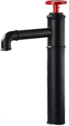 Mitigeur Lave Main Robinet Fengshui Industriel Tout En Cuivre Noir, Lavabo Rétro Rouge Chaud Et Froid Au-Dessus Du Robinet De Lavabo De Comptoir, Style Haut Noir Et Rouge