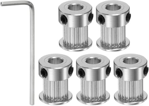 sourcing map 5Stk 2GT Umlenkrolle 20 Zähne 6,35mm Bohrung 16mm Aluminum Zahnriemen Scheibe mit 2mm Sechskant Schlüssel für 10mm Breite Gürtel 3D Drucker CNC Maschine Zubehör Silber Ton