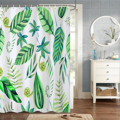 MIRRORANG 183x213cm Verde Fogliame Tenda Della Doccia Primavera Acquerello Pianta Mazzo Fresco Natura Tenda Da Doccia per Bagno Impermeabile Tessuto In Poliestere Set
