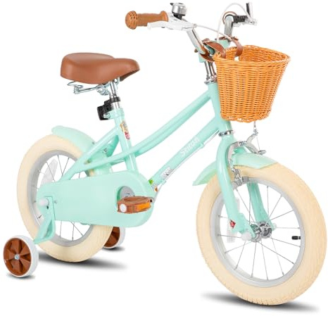 Stitch 14 Zoll Kinderfahrrad für 5-7 Jahre Mädchen, 14 Zoll Fahrrad für Mädchen mit Rädern und Trainingskorb, Kinderfahrrad grün..